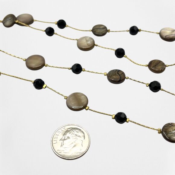 Park Lane Station Necklace Layered Shell Disc Glass Bead Tiered Gold Tone Beige - Picture 4 of 8